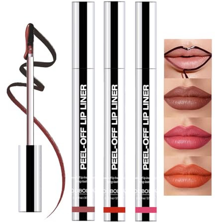 3Pcs Peel Off Lip Liner, Lip Stain Peel Off, Langlebiger Lipliner Tattoo, Matte Liquid Lippenstift Nude Lip Gloss Wasserdichter Lip Tint Peel Off Antihaft Cup für Frauen