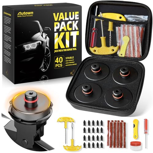 AUTOWN 40Pcs Tesla Lifting Jack Pad Kits with Tire Repair Tools, 4 Floor Jack Pucks with Storage Case for Tesla Model 3/Y/S/X, Accessories for Tesla Vehicles 2013 to 2025