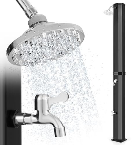 RELAX4LIFE Doccia Solare da Esterno 60 L,277 CM con Testa Doccia, Rubinetto per Piedi, Copertura Protettiva, per Giardino, Piscina, Spiaggia (Nero)