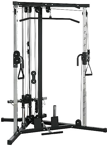 SPORTNOW Home Gym Machine, Multifunctional Gym Equipment with High and Low Pulleys, Pull Up Bar, 15-Position Adjustable Strength Training Workout Station for Full Body Fitness
