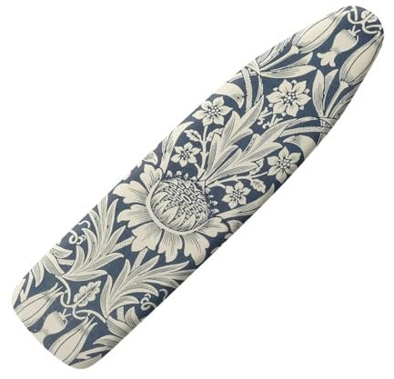 Buxolandt Breathable Ironing Board Cover, Resist Scorch Polyester & Staining, Wear & Soil Resistant Covers, Easy Installation Fasteners Elastic Edges (135x45cm) White Floral Leaf Retro Print