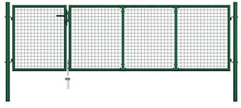 Cozynest Gartentor Stahl 350 x 100 cm Grün Mesh Abschließbare Gartentür Hoftür mit Riegel, Gartenpforte Doppelflügel Tor, Zauntor Zauntür