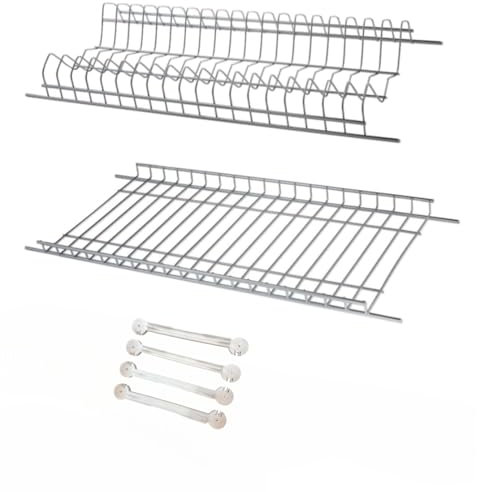 inferramenta Scolapiatti per Pensili Cucina | Kit con Griglie in Acciaio Cromato + 4 Staffe | Porta Piatti e Bicchieri | Diverse Misure (86 CM PER PENSILE 90 CM)