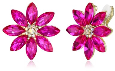 EVER FAITH Blume Ohrclips, Strass Funkelnder Kristall Statement Blumen Ohrringe für Damen ohne ohrlöcher Hochzeit Party Sommerschmuck