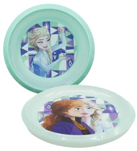 2Pcs Frozen Kids Plate & 350ml Bowl Set, BPA Free Reusable Plastic Snack Dinnerware for Toddlers, Cartoon Character Elsa & Anna Design, Lightweight, Gift for Girls, Age 3+, Dishwasher Safe