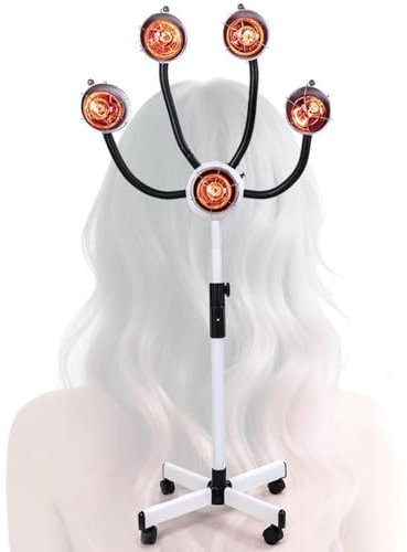 750W 5 Head Infrared Heat Lamp Red Light Portable Floor Hair Dryer Stand Up with Adjustable Height Ideal,Stand Up Color Processor Styling,for Perming Dyeing All Hair Styling Needs