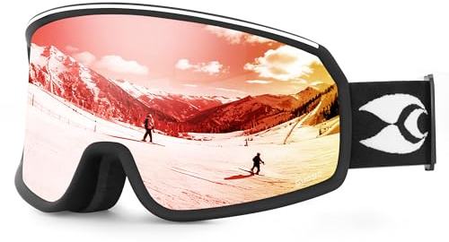 suoso Skibrille Herren Damen，Snowboard Brille für Brillenträger ，OTG 100% UV-Schutz Kompatibler Helm Anti-Fog Skibrillen Motorradbrille für Outdoor Aktivitäten Radfahren-Schwarz/Rot