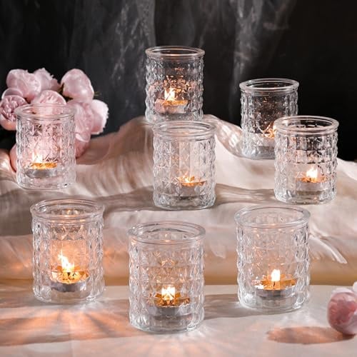 LETINE 12 Stück Klar Teelichtgläser, Glas Kerzenhalter, 6,7 X 5,5 cm | Langlebig und Hochwertige Teelichthalter, kerzengläser Geeignet für Partys, Festivals, Hochzeiten, Heimdekoration