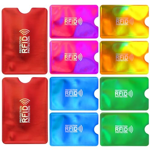 DOPENSPI 10 Stück Laser RFID Blocker Kartenhülle, 9,1x6,3cm Bunt RFID Kartenhalter Blockierende Hüllen KreditkartenhüLle NFC Schutzhülle ec Karten schutzhülle für Damen Herren