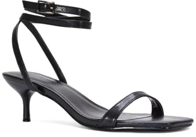 ESSEX GLAM Women's Strappy Ankle Strap Sandals Ladies Black Synthetic Leather Stiletto Kitten Heel Party Evening Prom Shoes Size 8