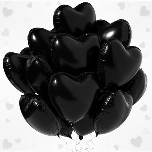 Tayuvira 25 Stück Herz Folienballon Schwarz 18 Zoll,Valentinstag Luftballons,Love Dekoration,Herzluftballons,Heliumballon Herzen,folienballon herz für Geburtstag Hochzeit Valentinstag Party