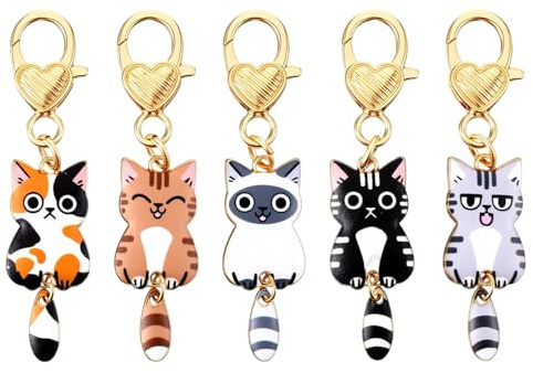 LIQWEI Lot de 5 porte-clés chat mignon porte-clés mini clé pendentif cadeaux pour les amoureux des chats cadeaux avec motif chat pour femme cadeau d'anniversaire