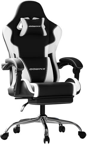 Dowinx Gaming Stuhl mit Fußstütze und Massage Lendenstütze Ergonomic Gaming Chair als Komfortabler Gaming-Sessel mit Kopfstütze, Ideal Für Büro, Home, Streaming und Lange Gaming-Sessions, Weiß