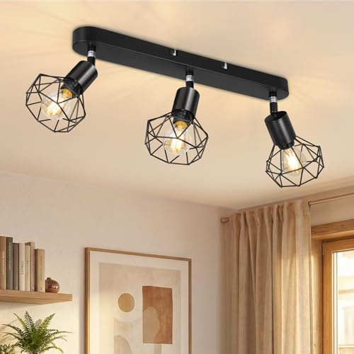 Kimjo LED Deckenleuchte 3 Flammig, E14 Deckenlampe Strahler Innen, Schwarz | E14 Deckenstrahler 3 Flammig, Modern Deckenspots Lampe Decke Schwenkbar für Schlafzimmer Küche Flur, Ohne Leuchtmittel