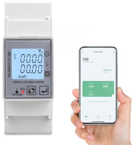 Wlan Wechselstromzähler 1 phasig Zweirichtungs stromzähler hutschiene 80A bidirektionale Messung Spannungs/Strom/Leistungs/Leistungsfaktormessung, LCD-Anzeige, 1000 Imp/kWh.