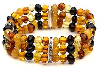 AMBERAGE Natural Baltic Amber Polished Baroque Triple Stretch Bracelet