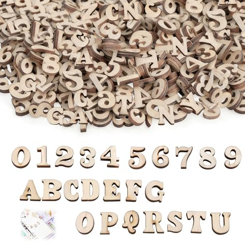 400 Stück Holzbuchstaben Holzzahlen Set, 15MM Großbuchstaben Zahlen Unbearbeitete Holz Buchstaben Deko Großbuchstaben (A-Z) Zahlen Holz (0-9) für DIY Kunsthandwerk Dekoration Display Hochzeit Party