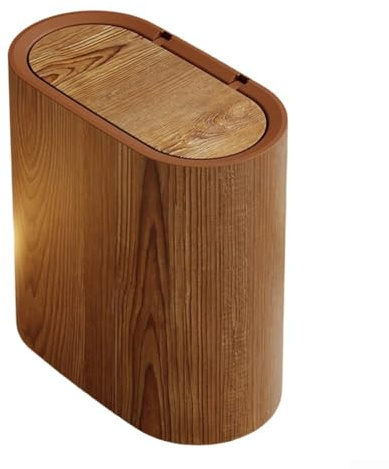 HOHOVYVY Poubelle étroite en plastique PP avec couvercle hermétique à motif marbre et bois, peu encombrante pour petites pièces, double insert pour salle de bain et cuisine (- Grain de bois)
