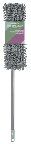 JVL Extendable Chenille Mop – Flat Floor Cleaner with Long Handle – Machine Washable Microfibre Cleaning Head – Grey