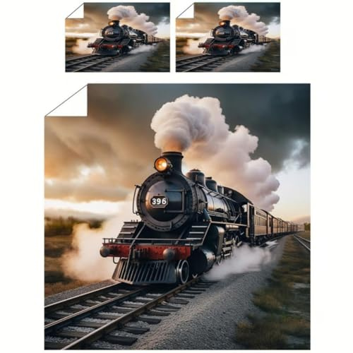 WSFST Dampflok Bettbezüge 135x200 cm – Eisenbahn Zug Bettwäsche Set für Jungen & Erwachsene, Mikrofaser Bettbezug mit Kissenbezug 80x80 cm, Vintage Lokomotive Design