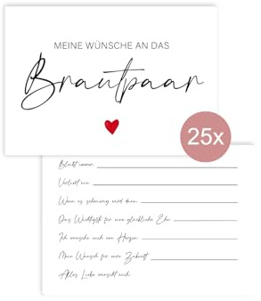 The Life Barn 25x Wünsche an das Brautpaar Wunschkarten Hochzeit | Hochwertige Karten aus 350g Papier
