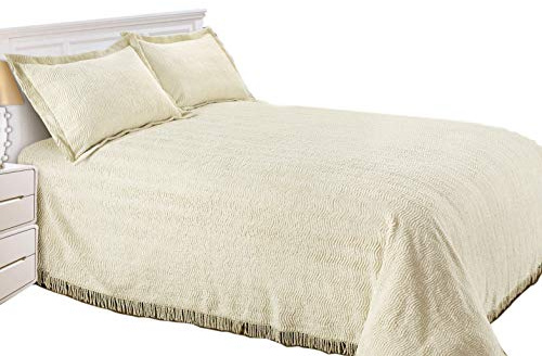 Snugglemore Luxury Candlewick Bedspread Traditional Bed Throw Size Single Double & King (King, Natural)