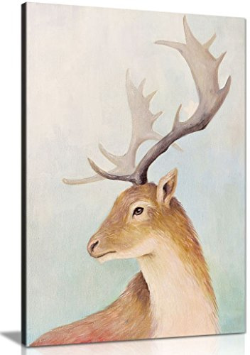 Deer Portrait Animal Wildlife Painting for Home Canvas Wall Art Picture Print (12x8)