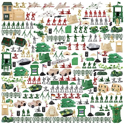 deAO 303 Militär Spielset mit Soldaten, Militärfiguren, Tanks, Flugzeugen, Flaggen, Aufbewahrungstasche und Schlachtzubehör