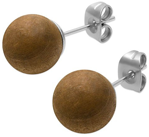 Soul-Cats 1 Paar runde Holzperlen Ohrstecker Ø 9 mm mit Edelstahlstift in hellbraun