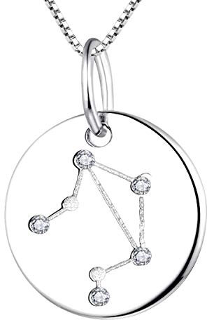YL Silver Libra Necklace-925 Sterling Silver CZ Horoscope Zodiac 12 Constellation Pendant Necklace for Women and Girls