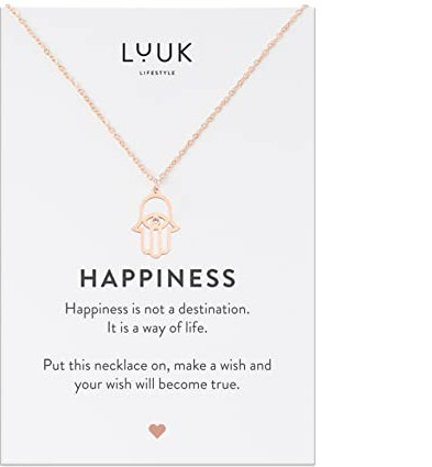 LUUK LIFESTYLE Wasserfeste Edelstahl Halskette mit Anhänger, moderner Schmuck, Geschenkidee für Damen, Glücksbringer für Frauen, feminin & filigran, Kette mit Hand der Fatima I Buddha, roségold