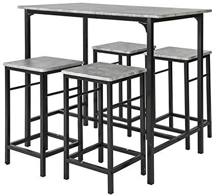 SoBuy Juego de Mesa Comedor Set de Mesa Alta de Bar con 4 Taburetes y 1 Mesa Gris OGT11-HG ES