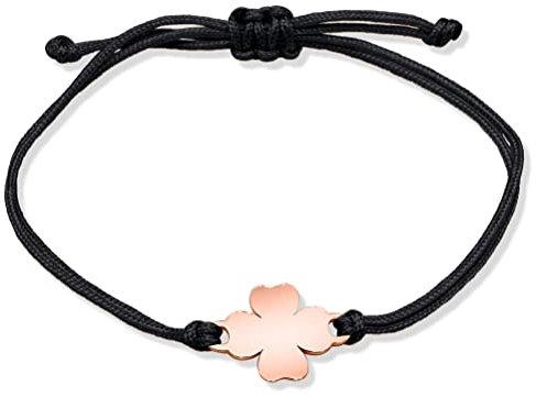 Nuoli® Kleeblatt Armband Damen Rosegold (bis 20cm verstellbar) Glücksbringer Armbändchen für Mädchen & Frauen, aus schwarzem Stoff mit Metall Anhänger