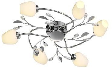 Lindby Deckenlampe moderner Florentiner Stil, Glas Metall, Deckenleuchte Landhausstil chrom glänzend 6 x 33W G9, ohne Leuchtmittel