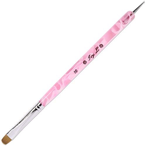 Ivy L Premium 2 Way French Gel Acrylic Nail Art Kolinsky Brush with Dotting Tool for Professional Manicure Cuticle Clean up Nail Art Design (Size 10, Pink Marble)