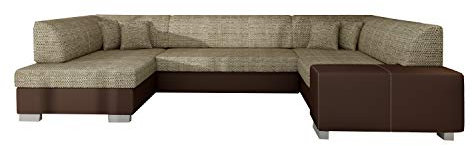 MOEBLO Ecksofa mit Schlaffunktion mit Bettkasten Couch U-Form Polstergarnitur Wohnlandschaft Polstersofa mit Ottomane Couchgranitur - HANA U (Beige+Dunkelbraun (Berlin 03+Soft 66), Ecksofa Links)