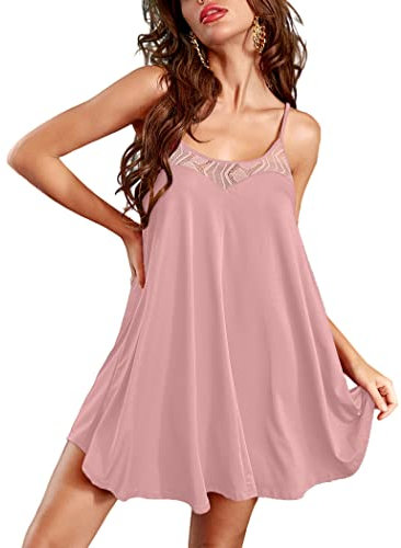 Ekouaer Nachthemd Sexy Dessous für Frauen Nachtwäsche Spitze Unterkleid Ärmellos Camisole Slip Kleid Babydoll Nachtwäsche, rose
