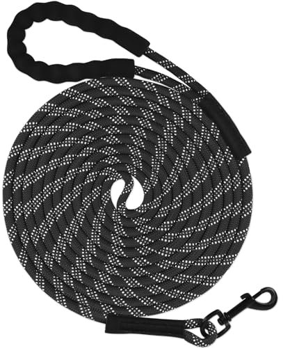 Taglory Schleppleine 15m für Hunde | Reflektierendes Seil | Gepolsterter Griff | 8mm Schwarz