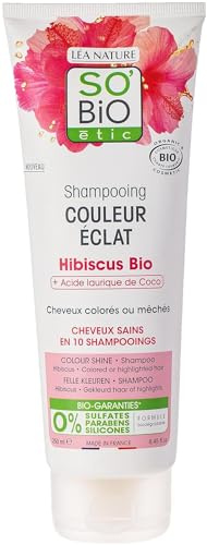 So'Bio Étic Shampoo für gefärbtes oder gesträhntes Haar, Bio-Hibiskus & Kokoslaurinsäure, 250 ml