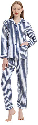 GLOBAL Ladies Pyjamas Set 100% Cotton Womens PJs Drawstring Sleepwear for Women