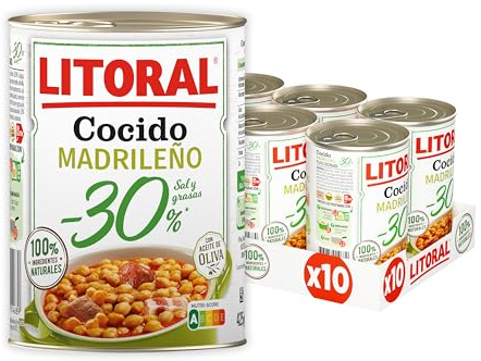 Litoral Cocido Madrileño -30% pack 10x425g | Cocido madrileño plato preparado con 30% menos sal y grasa listo para comer