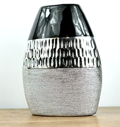 Mex Exclusive Moderne Deko Vase aus Keramik anthrazit Silber Blumenvase Vase 21cm höhe