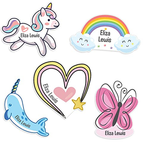 Pack of 15 Cute Kids School Labels Self Adhesive (50 mm) Waterproof Personalised Name Stickers for Water Bottles School Supplies Packwith®