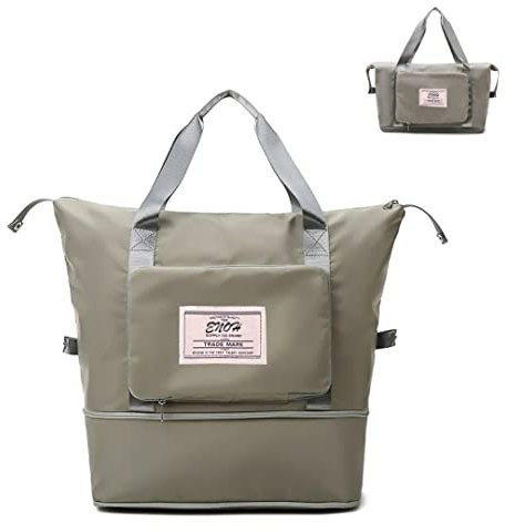 ENOH Faltbare Reisetasche mit großer Kapazität Wochenende Übernachtung Tasche Sporttasche Damen Wasserdicht Reisetasche Umhänge Handtasche, für Sport, Fitnessstudio, Reise, Strand, Einkauf (Braun)