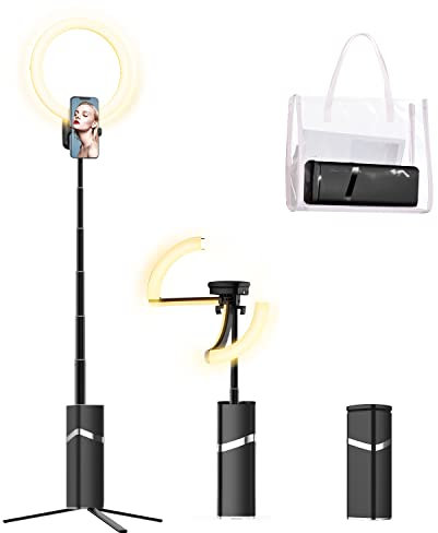 yAyusi Portable Ring Light with Stand, 4000mAh Battery Operated Cordless 10 Ring Light, Foldable Travel Ring Light, 79 Tripod Stand for Video Conference/Selfie/Live Stream/Makeup/TikTok (Black)
