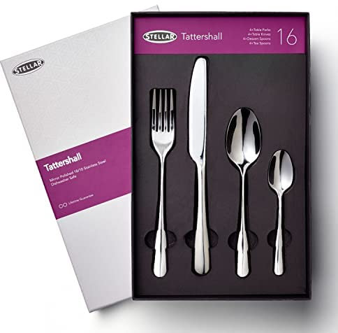 Stellar Tattershall 16-Piece Stainless Steel Cutlery Set for 4 People, Dishwasher Safe