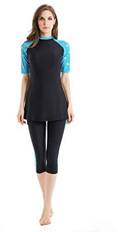 BaJooruly Frauen Plus Size Zweiteiler Rash Guard Kurzarm Badeanzüge Schwimmshirt mit Hose(XL,J4)