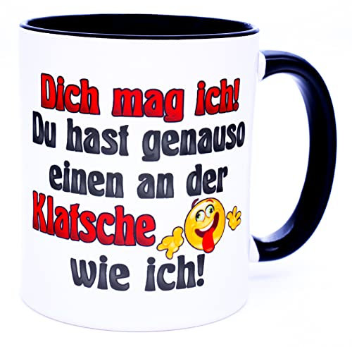 Dich mag ich Du hast genauso einen an der Klatsche wie ich Tasse witzige Kaffeetasse mit Spruch für verrückte beklopte bescheuerte lustige durchgeknallte Kollegen Kollegin Arbeit Büro Handwerker Spaß