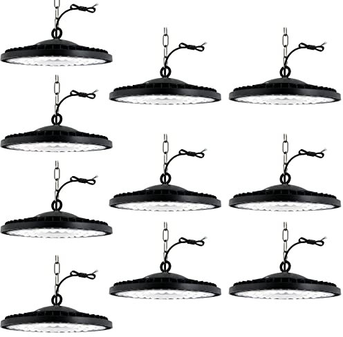Jefedana 10pcs-300W LED Strahler Industrielampe,30000LM UFO LED Werkstattlampe IP65 LED High Bay Licht, UFO LED Werkstattlampe 6500K Kaltweiß Hallenbeleuchtung für Werkstätten Industrie Fabrikhallen