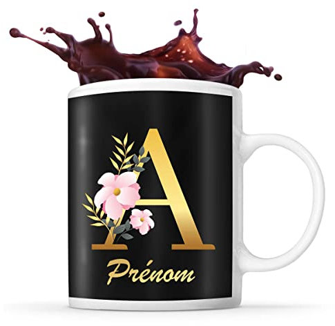 Planetee Mug prénom personnalisable avec Lettre Florale | Tasse à café Thé Idée cadeau pour anniversaire noël et fête des mères